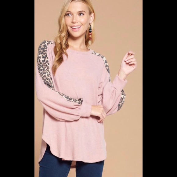 French Terry Pink Leopard Pullover S M L XL 1X 2X - Picture 1 of 7